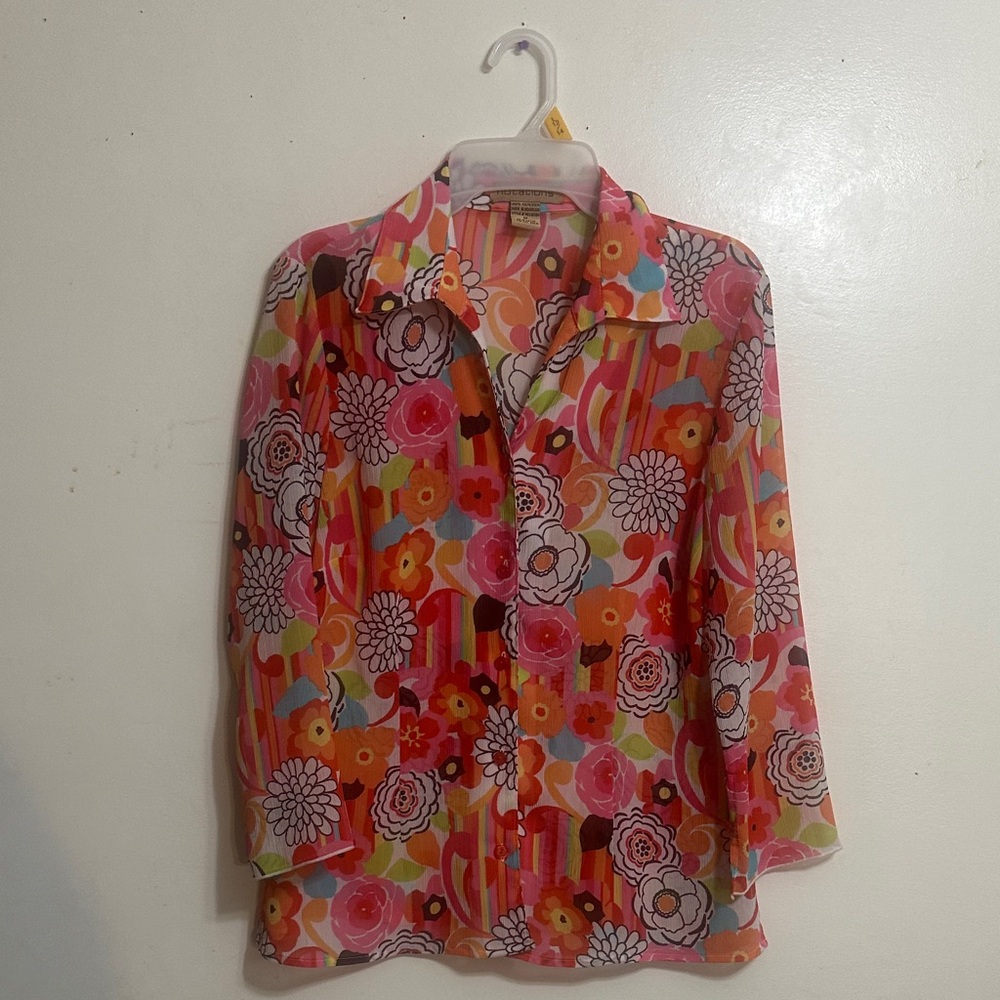 Notations Multicolor Floral Button Down Shirt - image 1